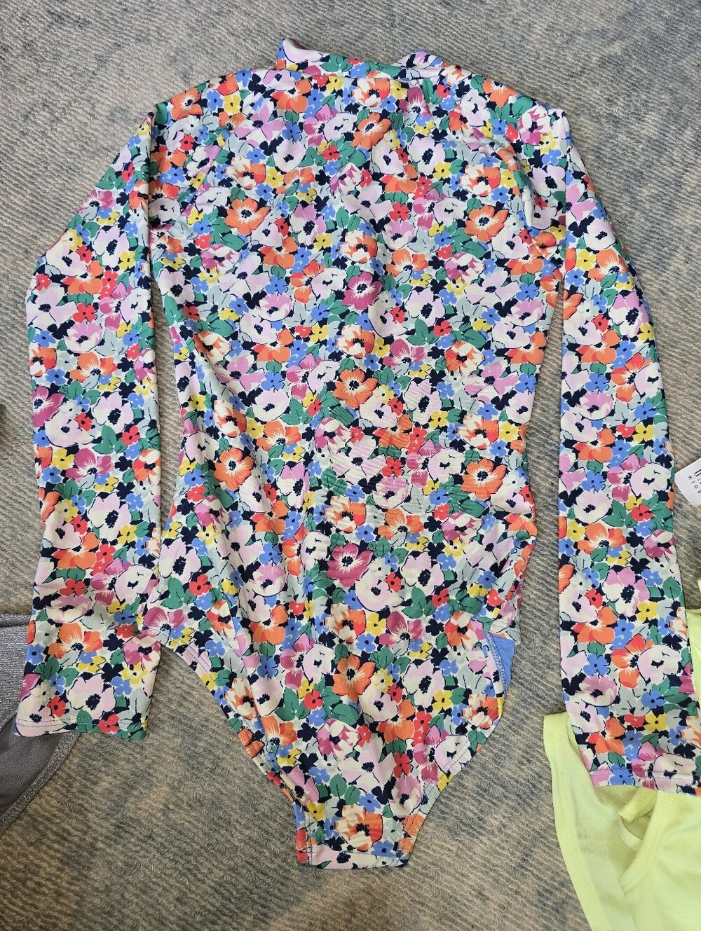 Gap Kids Girls' long sleeve floral rash guard swimsuit and silver sparkle bikini